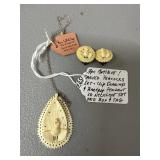 3pc Carved Peacock Jewelry Set by Hira Lall &