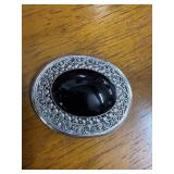 Sterling Silver and Black Onyx Brooch