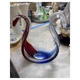 Murano Art Glass Swan Bowl Red Blue