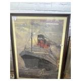 Framed 32"x42" French Line Paris Ship Poster
