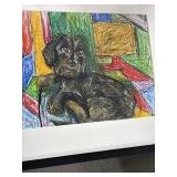 Framed Dog Portrait Oil Pastel, 17 x 21