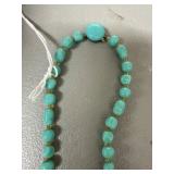 Turquoise Glass Bead Necklace With Gold-Tone