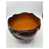 Brown Glazed Pottery Bowl with Floral Motif