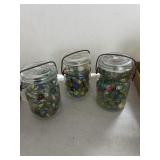 Three Atlas E-Z Seal Jars With Marbles