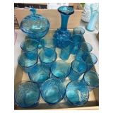 Blue Pressed Glassware Lot, 15 PCS