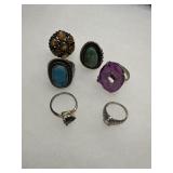 Six Sterling Silver 925 Rings