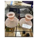 Pink Satin Glass Candle Holder Pair