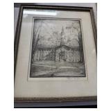 Framed 11x10 Etching of Historic Building