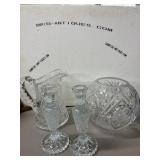 Cut Glass Crystal Bowl, Pitcher, and Candlest
