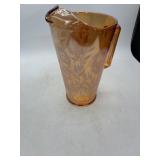 Amber Glass Pitcher with Floral Etching