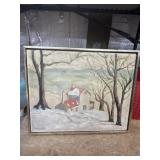 E. Dye Fisher 21"x17" Winter House Painting