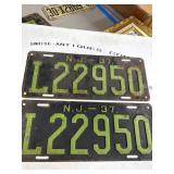 1937 New Jersey License Plate Pair L22950