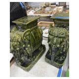 Pair Green Ceramic Elephant Plant Stands