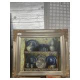 35"x30" Framed Painting of Blue China Still