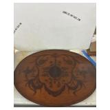 Oval Inlaid Wood Plaque With Cherub Motif