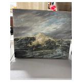 Signed Oil Painting: Figures in Rough Sea