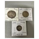 Canadian Silver Coin Lot, 1946-1966, 3 Pieces
