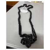 Hand Carved Black Onyx Flower Necklace