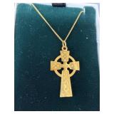 Gold Tone Celtic Cross Pendant Necklace