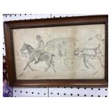 10 x 15 Framed Horse and Carriage Drawing