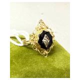 10KT Gold Filigree Black Onyx and Diamond