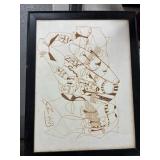 Abstract Line Drawing Signed "Gittena" 26.5 x