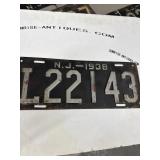 1938 New Jersey License Plate L22143