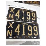 1951 New Jersey Comm License Plates Pair