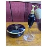 Black Glass Perfume Atomizer and Powder Jar