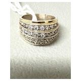 18K & 925 Crystal Rows Wide Domed Ring
