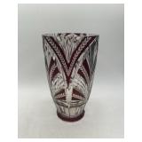 9" Cut to Clear Ruby Crystal Vase