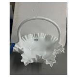 White Hobnail Milk Glass Basket With Handle
