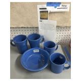 Fiesta Blue Ceramic Mugs and Bowl Set
