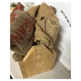 Wooden Tote with 4 Assorted Burlap Sacks