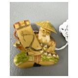 Polychrome Chinese Brooch and Clip Earrings