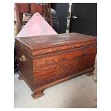 Carved Wooden Chest with Brass Hardware