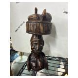 Hand-Carved Wooden Bust of Woman with Basket
