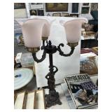 24" Bronze Tone Figural Table Lamp with Pink-