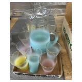 Frosted Pastel Glass Pitcher and Tumblers Set