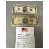 1934 $5 Blue Seal and 1963 $5 Red Seal Notes