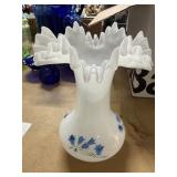 Hand-Painted White Ruffled Glass Vase