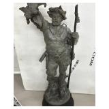 21" Cast Metal Hunter Statue with Wooden Base