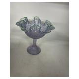Iridescent Ruffled Edge Glass Compote