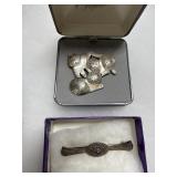 Sterling Cat Brooch & Amethyst Bar Pin