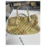 Woven Leather Multi-Color Tote Handbag