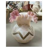 Hand-Painted Pink Ruffled Glass Vase