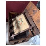 Wooden Crate With Framed Floral Needlework