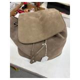 Suede Leather Hobo Backpack with Snap Flap