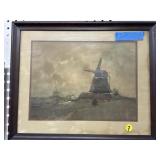 Framed Windmill Print by N. Ritschel, 13.5 x