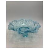 Blue Pressed Glass Ruffled Compote Dish
